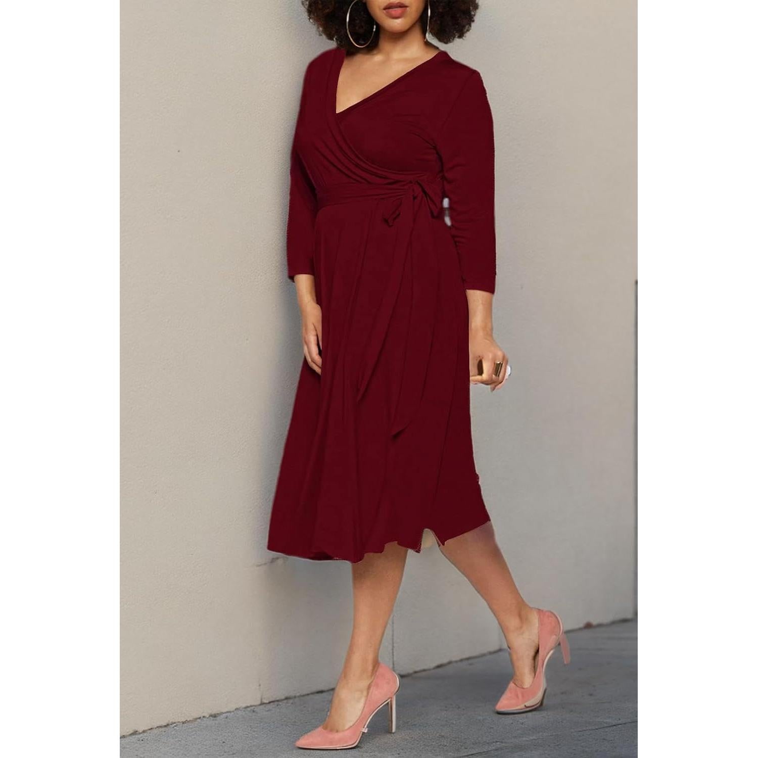 Vestido Casual Floral Talla Grande Pink Queen Rojo Vino