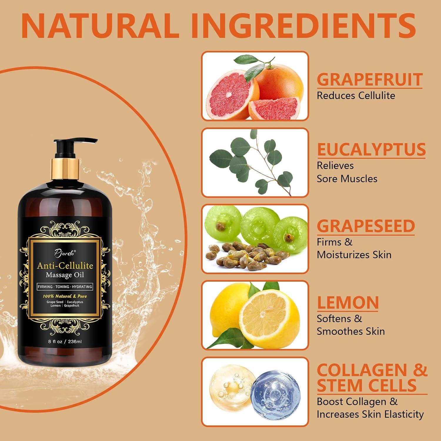 Set de Aceite de Masaje Anticelulitis Pjordo 236.6 ml + Crema