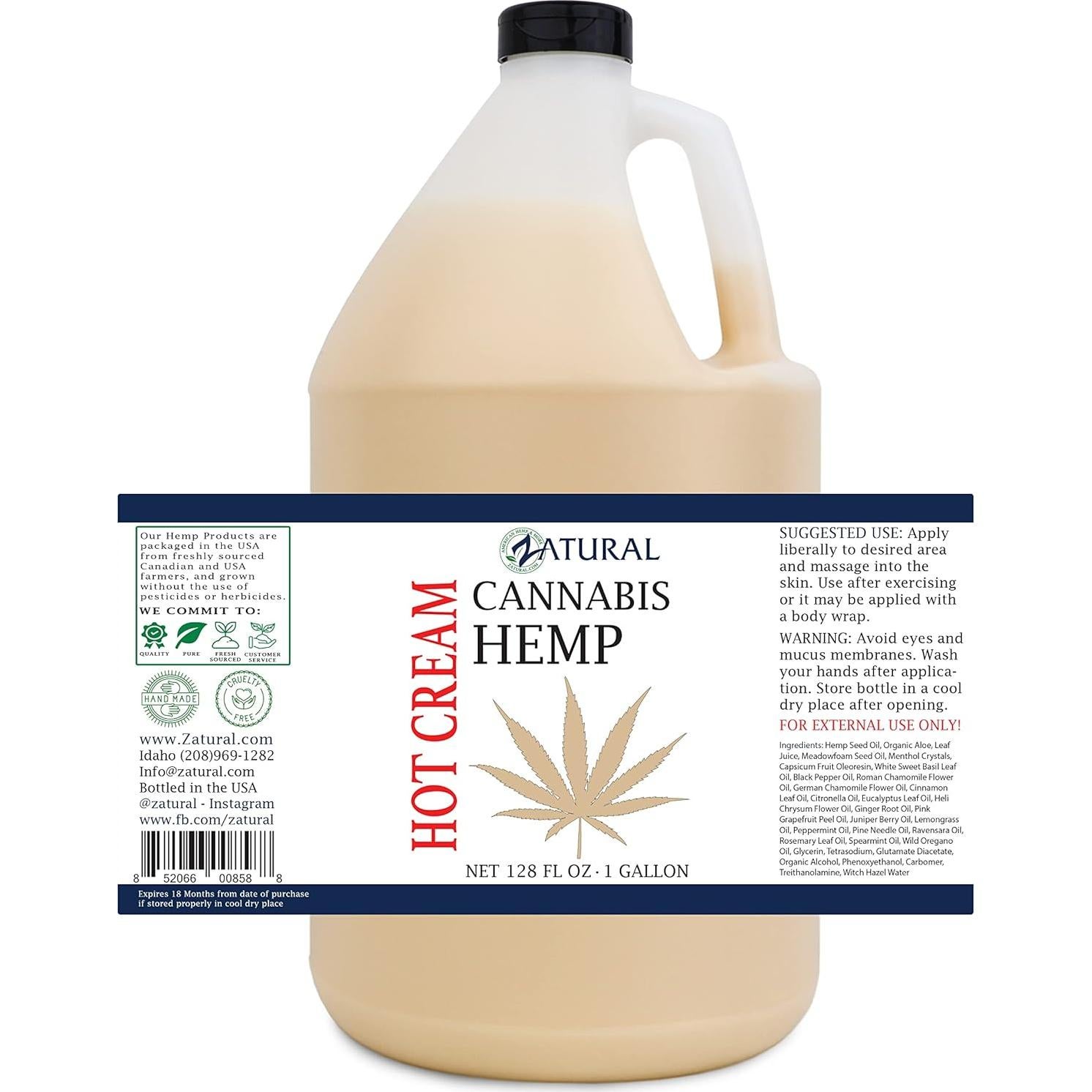 Crema Caliente Zatural 3.6 kg con Aceite de Cañamo y Esenciales