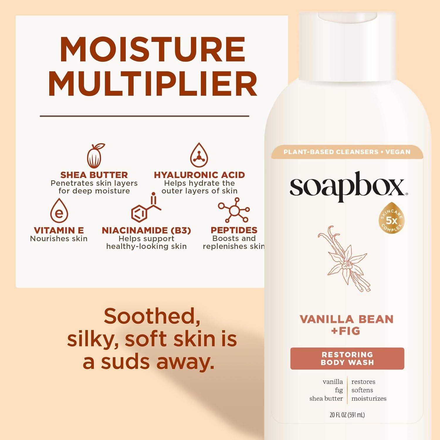 Jabón Líquido Hidratante Soapbox Frijol de Vainilla Dúo 2x600ml