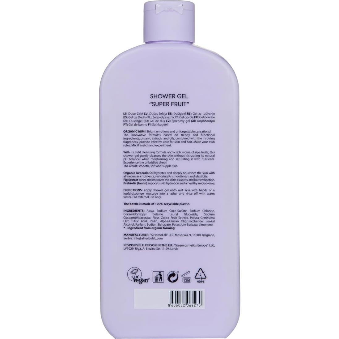 Gel de Ducha Vegano AlHebro Lab con Aguacate y Higo - 400 ml