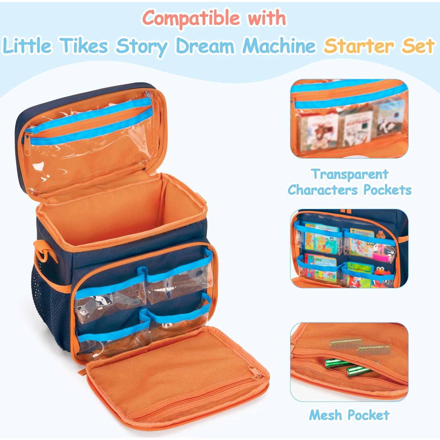 Carrying Case Compatible with Little Tikes Story Dream Machine Books Starter Set, Toy Storage Bag with Handle and Shoulder Strap for Storybook, Character, Accessory, Blue, Bag Only, Patented Design