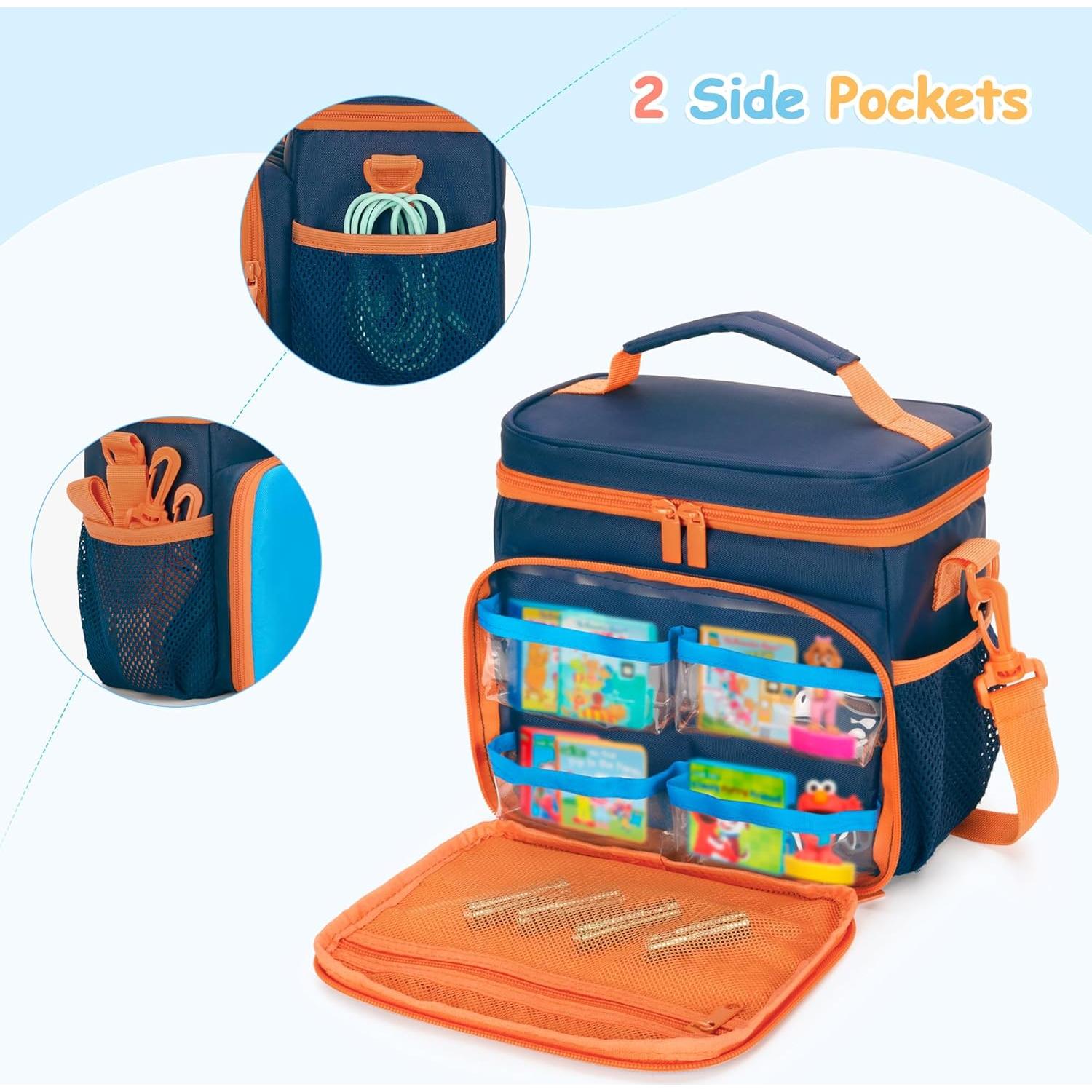 Carrying Case Compatible with Little Tikes Story Dream Machine Books Starter Set, Toy Storage Bag with Handle and Shoulder Strap for Storybook, Character, Accessory, Blue, Bag Only, Patented Design