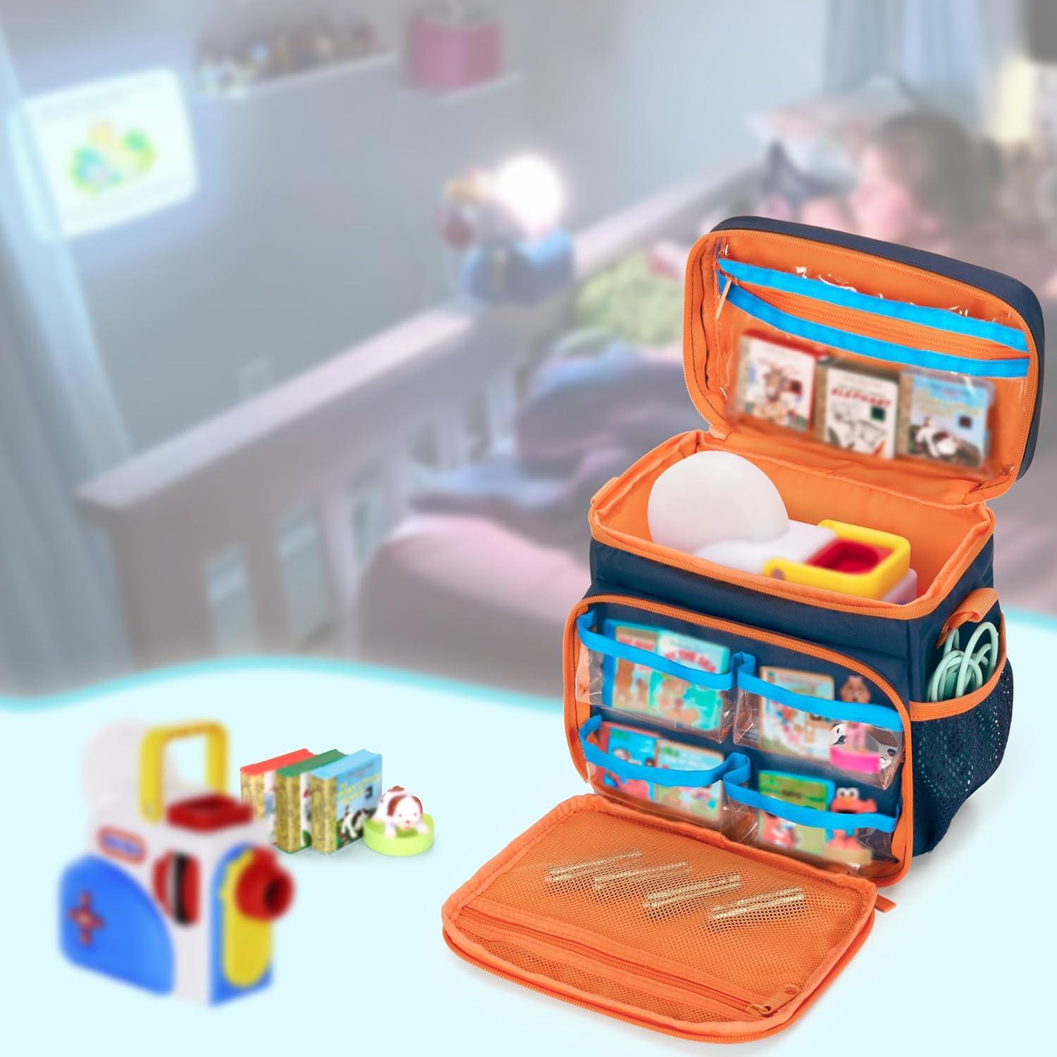 Carrying Case Compatible with Little Tikes Story Dream Machine Books Starter Set, Toy Storage Bag with Handle and Shoulder Strap for Storybook, Character, Accessory, Blue, Bag Only, Patented Design