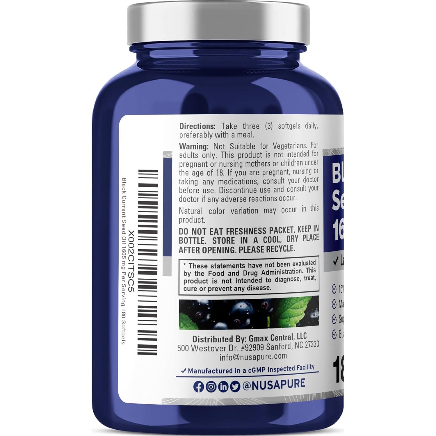 Aceite de Semilla de Grosella Negra NusaPure 1605 mg 180 Softgels