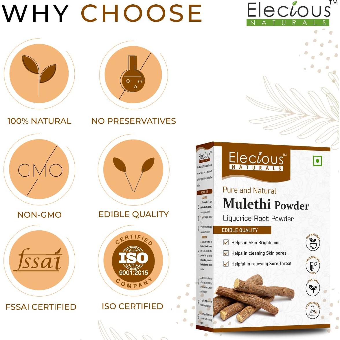 Polvo de Mulethi Elecious 200g - Natural y Sin Conservantes