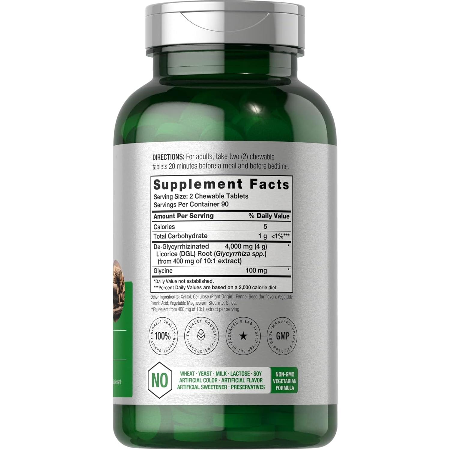 Tabletas Masticables de Regaliz DGL Horbaach 4000mg 180 Unidades