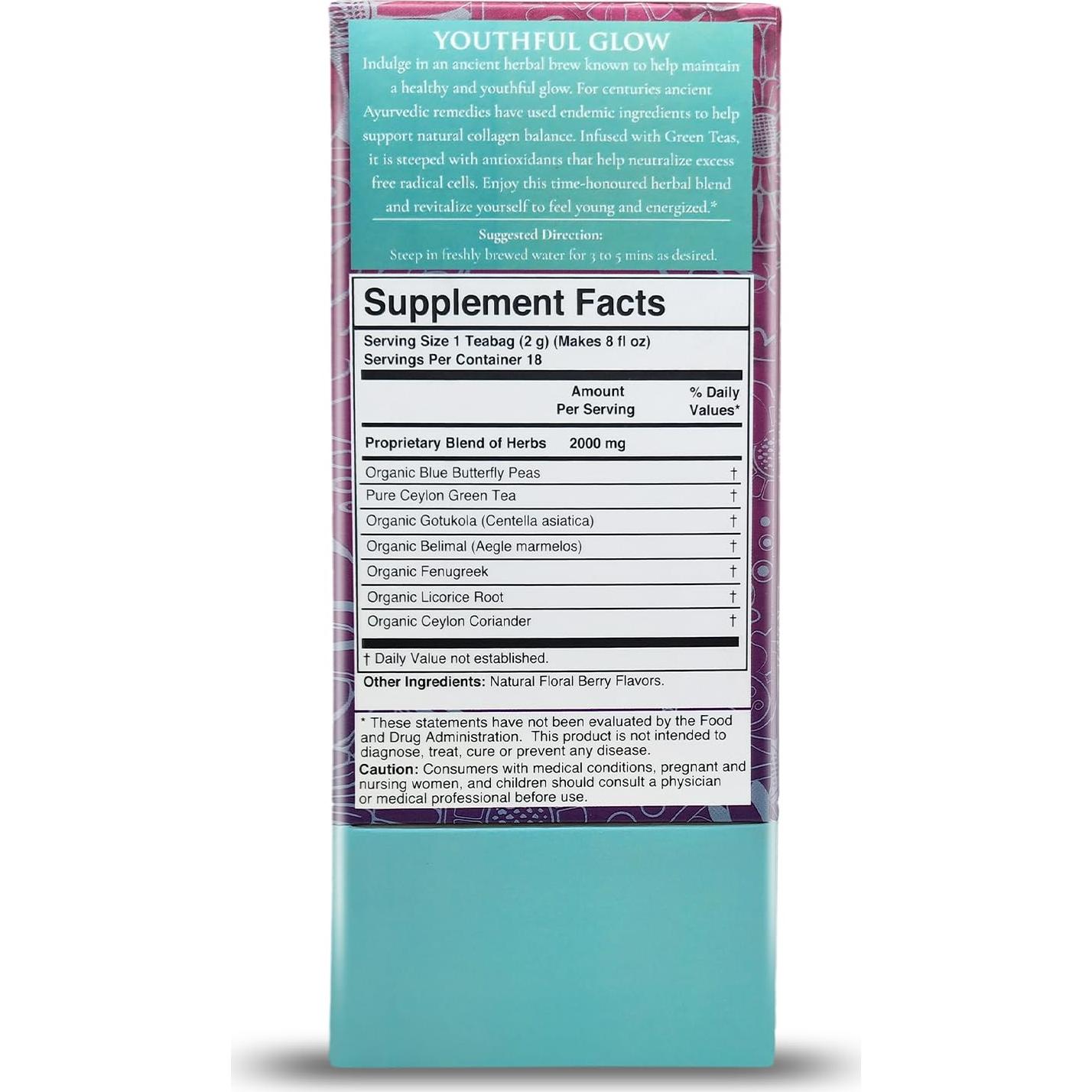 Té Herbal Orgánico Brillante Juventud Terapia Ceylon - 18 Bolsitas