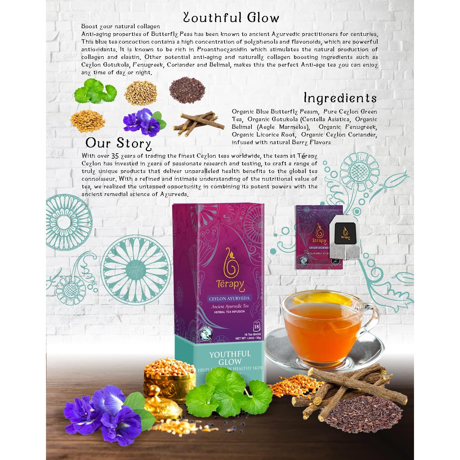 Té Herbal Orgánico Brillante Juventud Terapia Ceylon - 18 Bolsitas