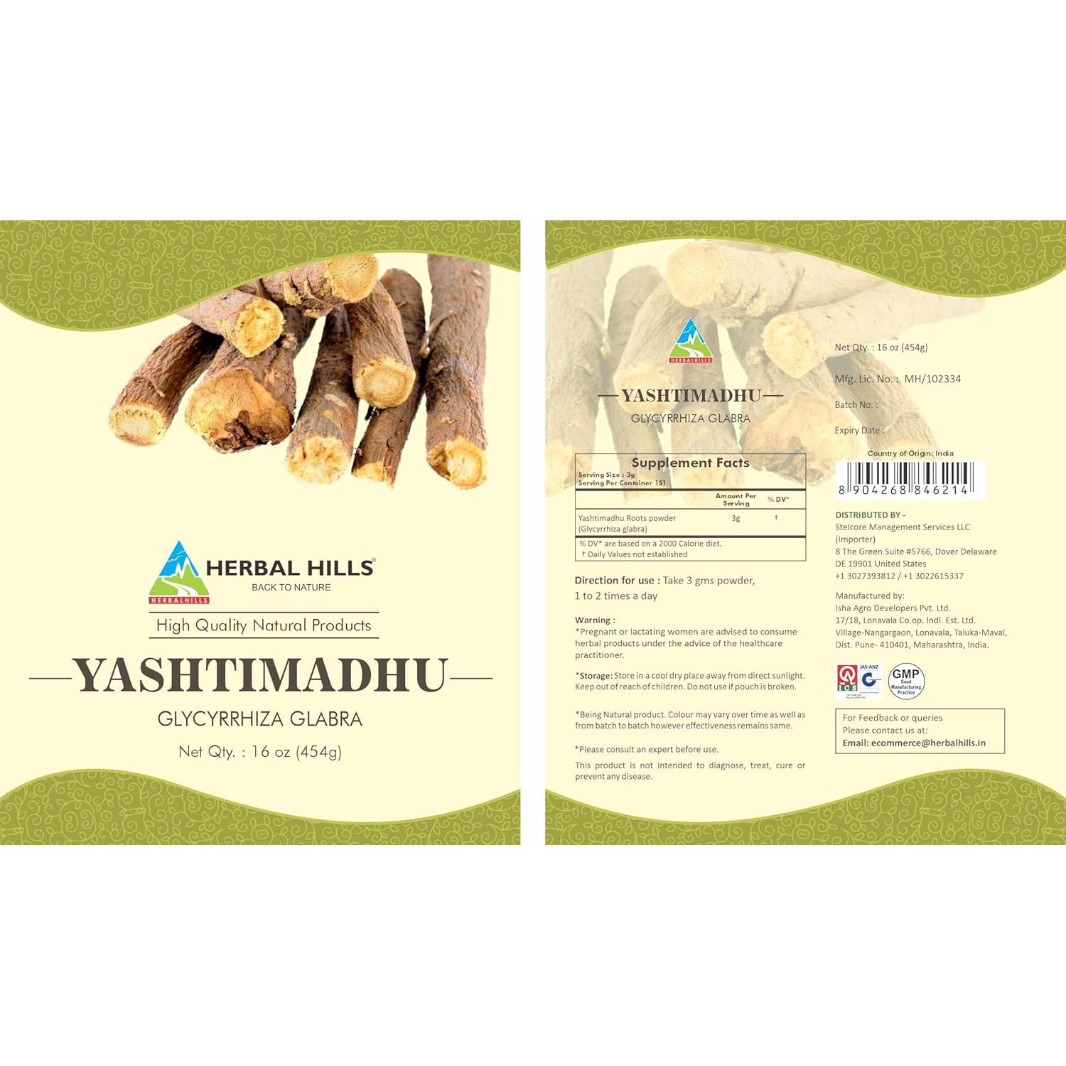 Polvo de Yashtimadhu Herbal Hills 454g - Regaliz Natural