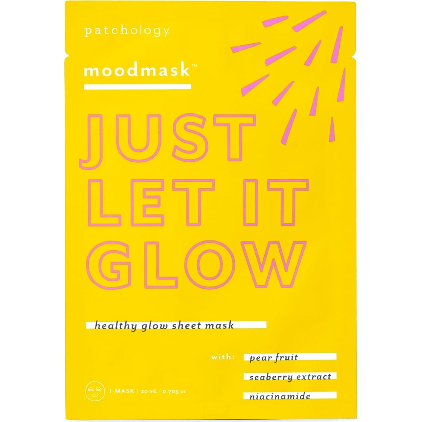 Mascarilla Facial Patchology Moodmask Just Let It Glow - Hidratante con Niacinamida y Extractos Naturales - 1 Cuenta