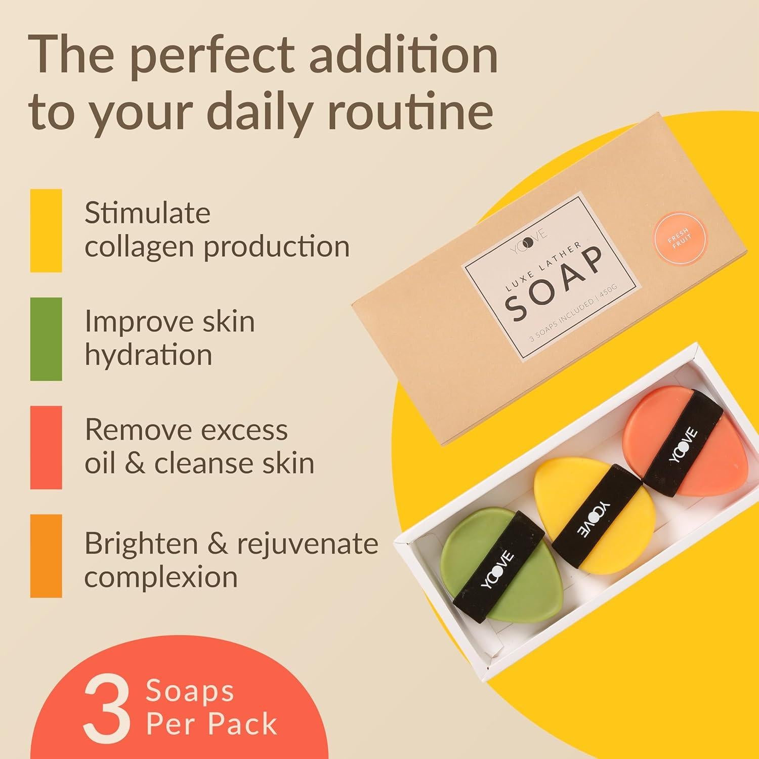 Jabón Natural Exfoliante Yoove 3 Piezas Frutas Frescas