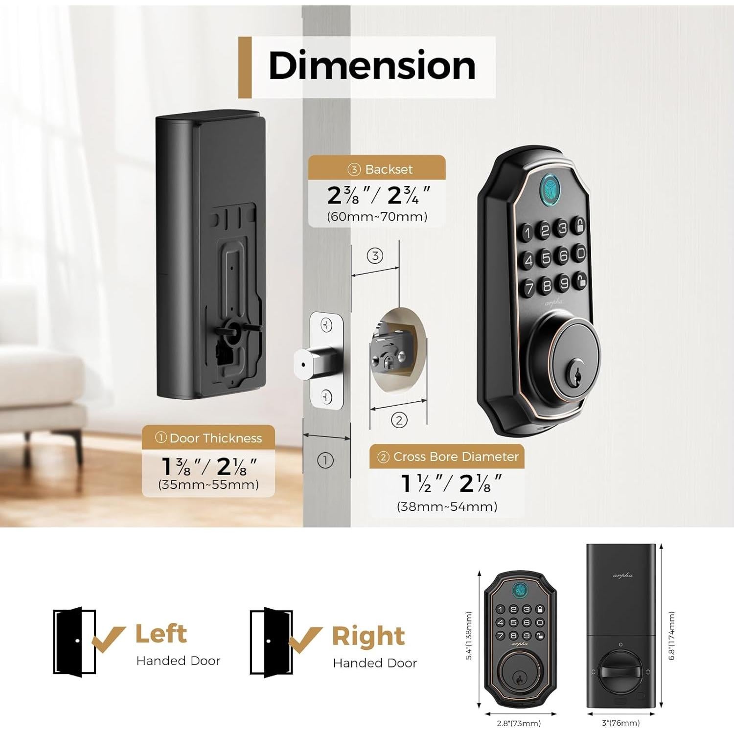 Cerradura Inteligente ARPHA A280 - WiFi, Huella Dactilar, Control APP