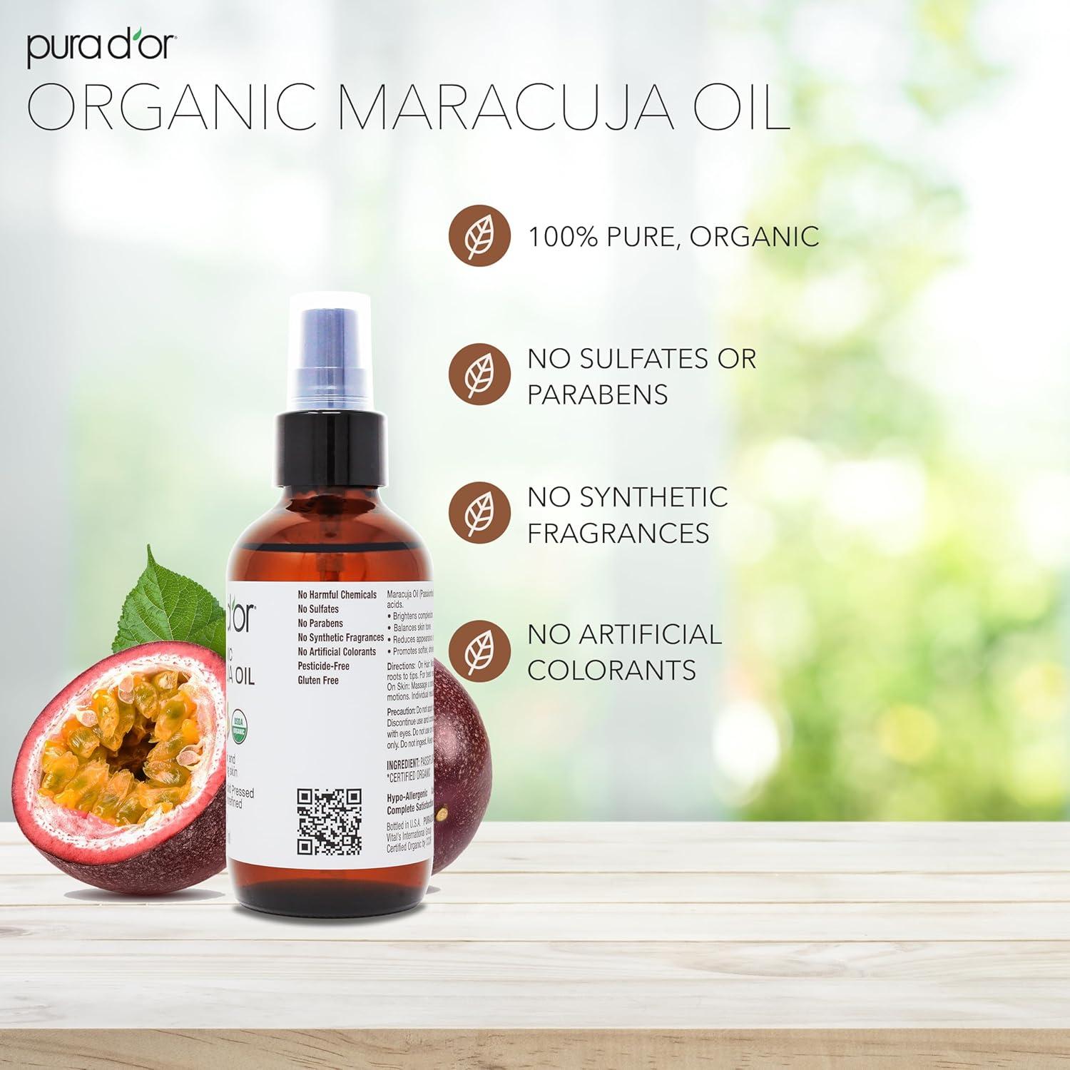 Aceite Orgánico de Maracuyá PURA D'OR 118 ml - Hidratante Facial y Capilar
