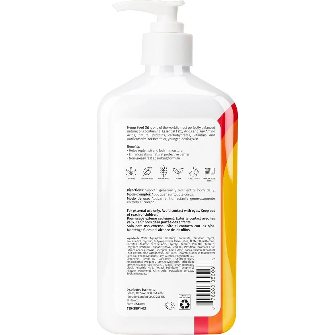 Loción Corporal Hempz 500ml - Fruta de la Pasión Hidratante