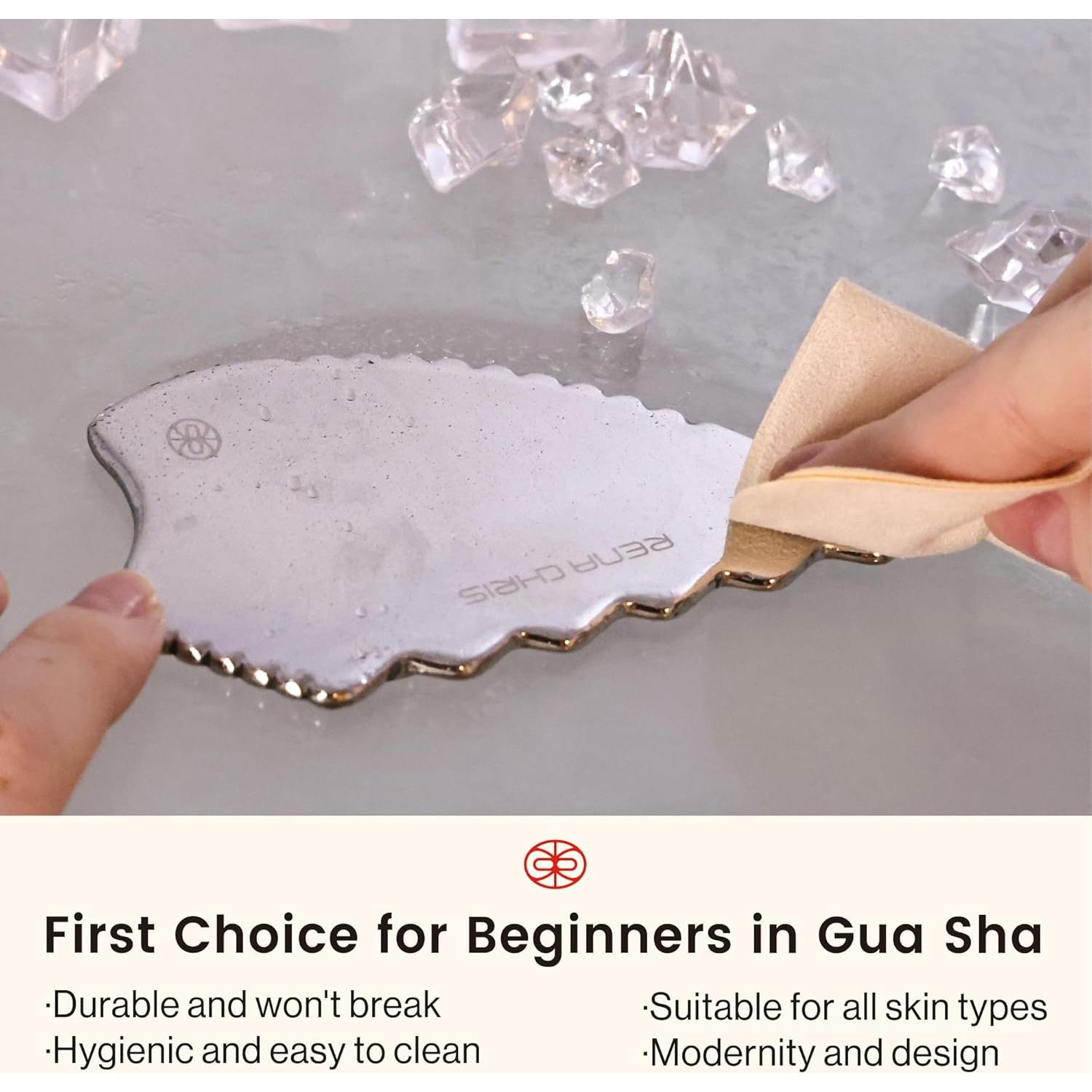 Gua Sha Facial Rena Chris Acero Inoxidable Plata 10x7cm