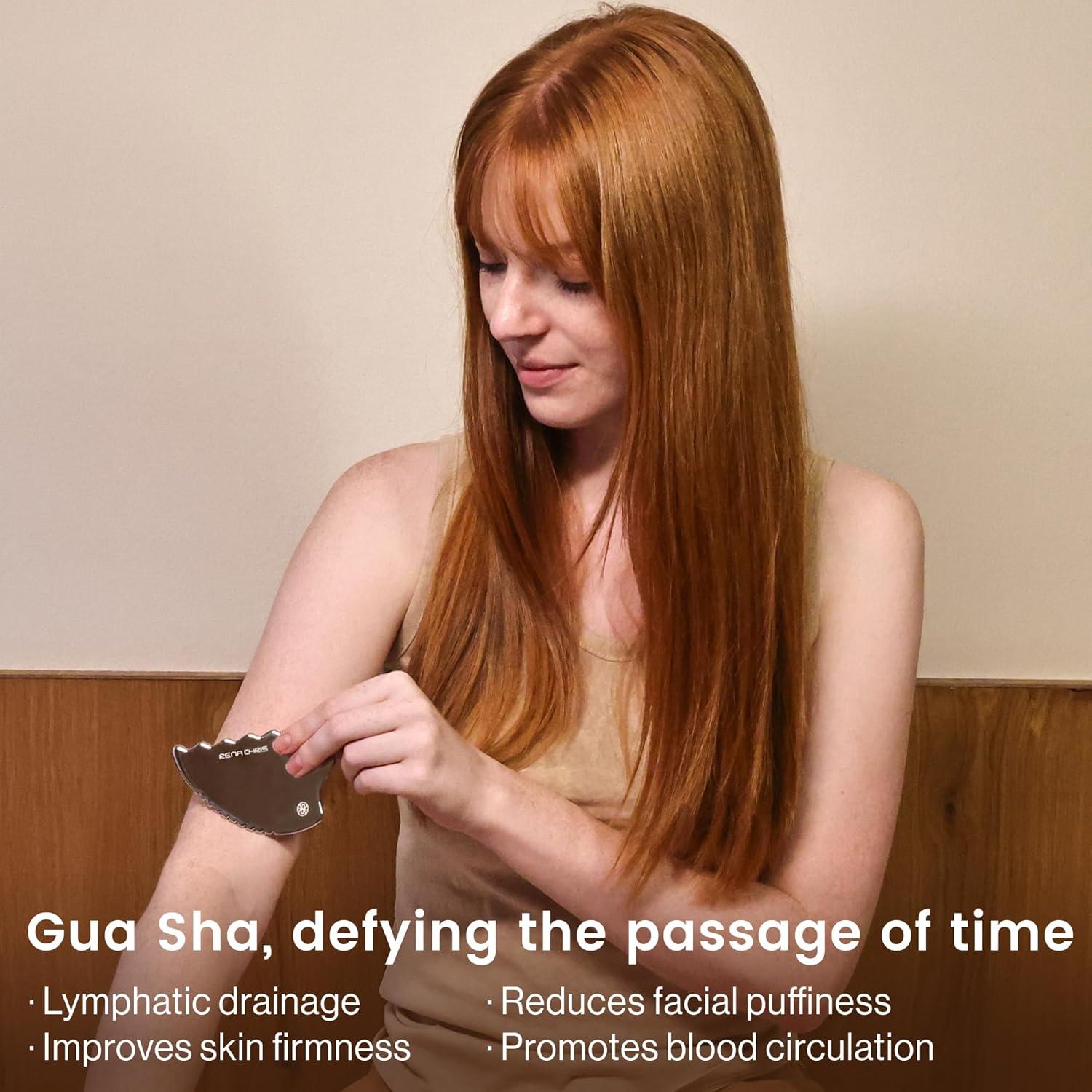 Gua Sha Facial Rena Chris Acero Inoxidable Plata 10x7cm