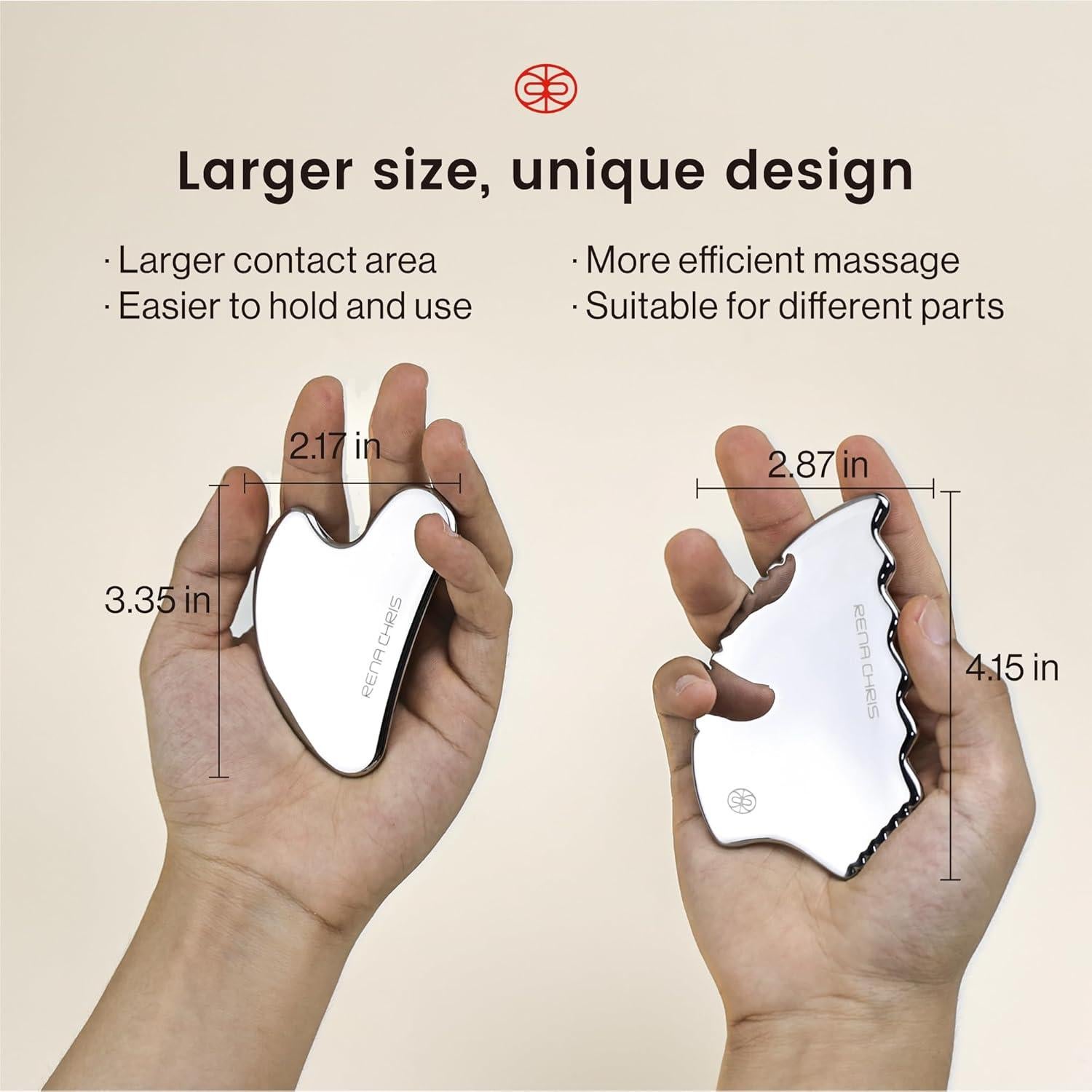 Gua Sha Facial Rena Chris Acero Inoxidable Plata 10x7cm