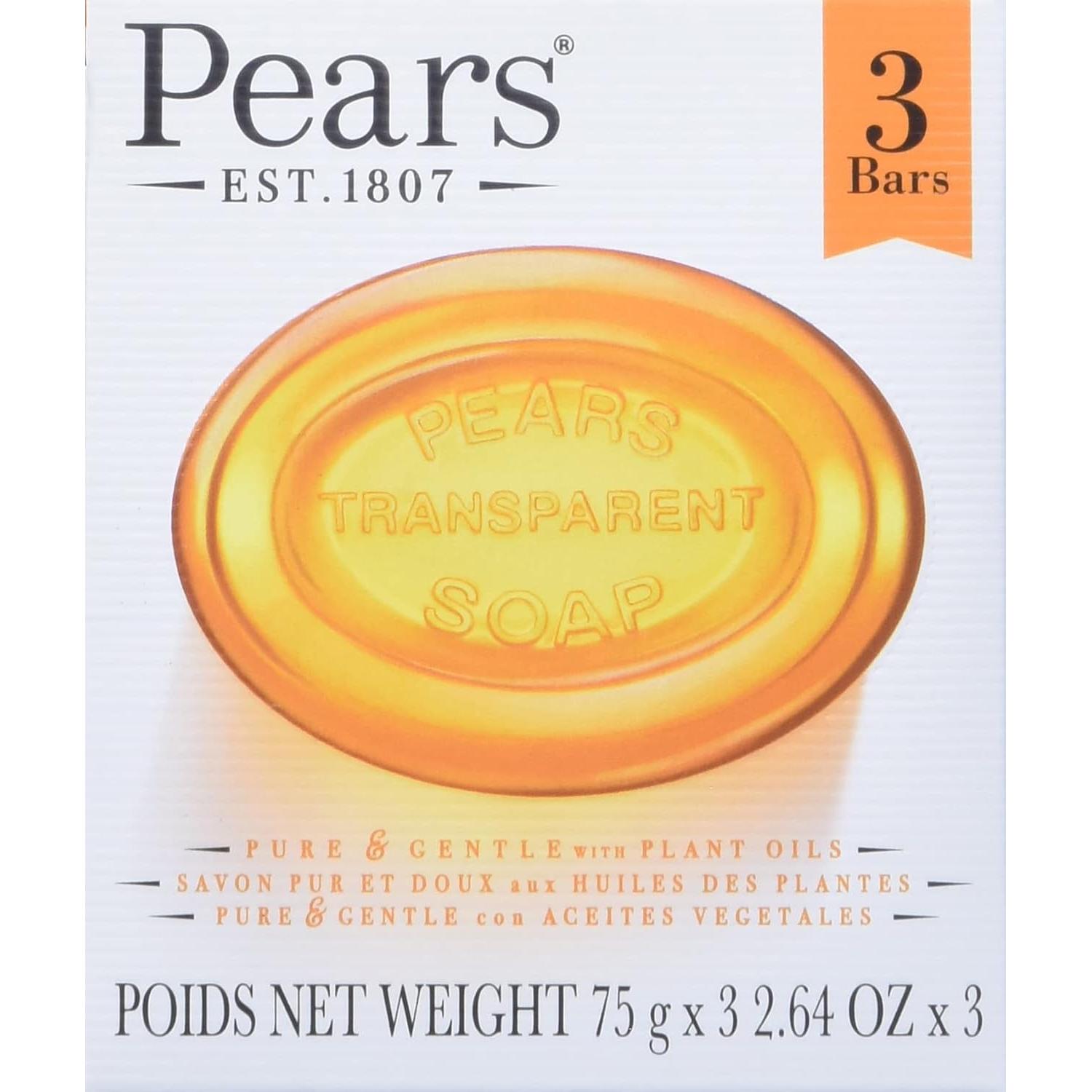 Jabón Transparente de Peras con Aceite Natural - 12 Barras de 75g