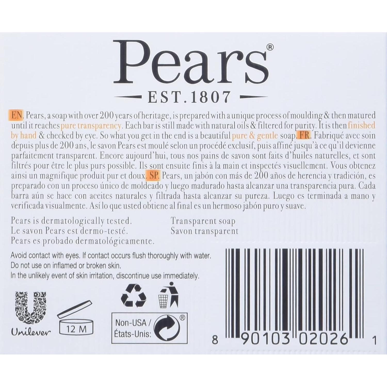 Jabón Transparente de Peras con Aceite Natural - 12 Barras de 75g