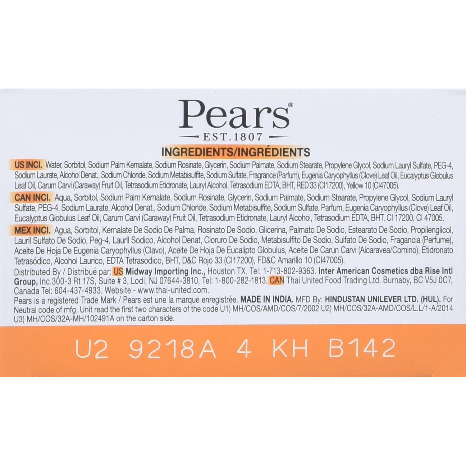 Jabón Transparente de Peras con Aceite Natural - 12 Barras de 75g