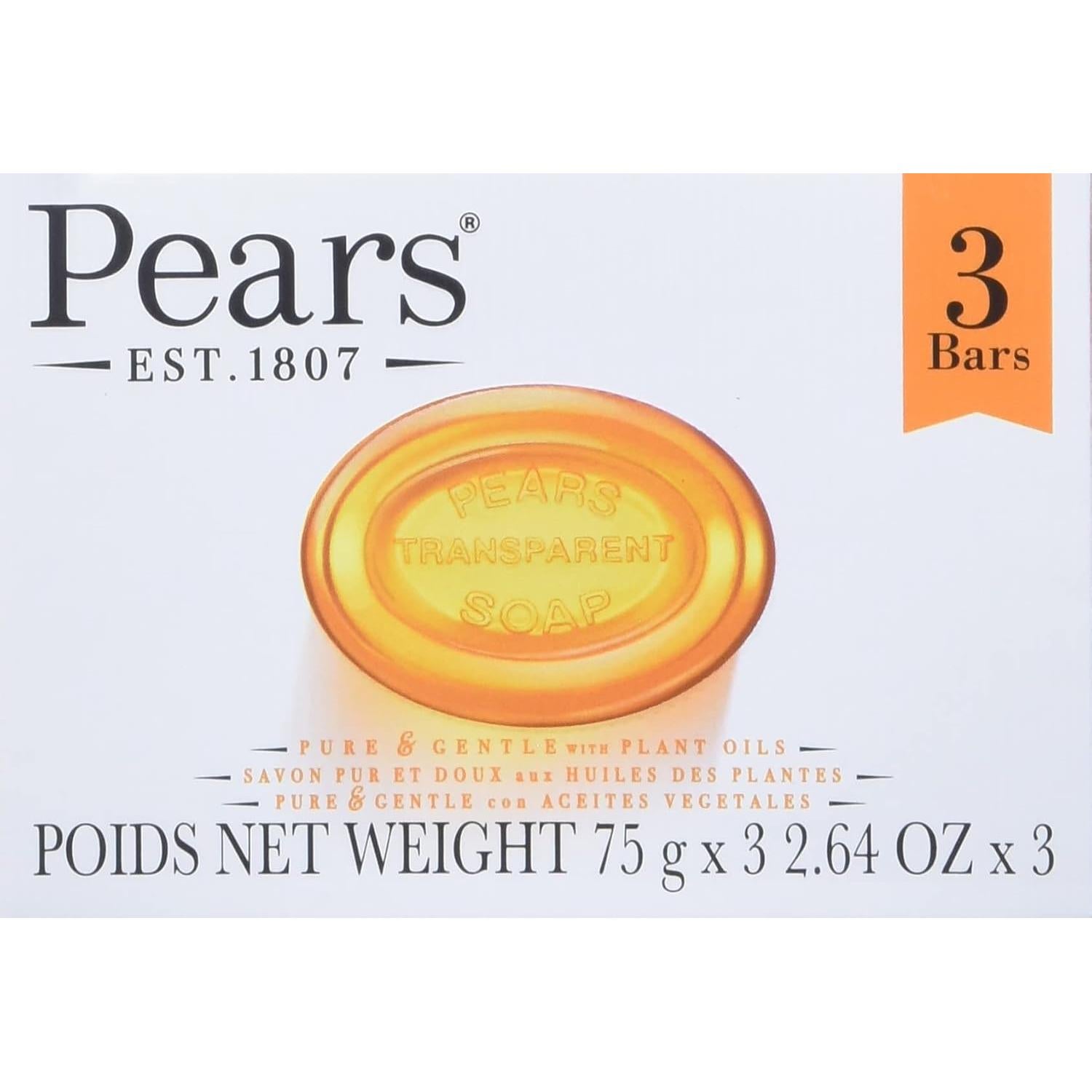 Jabón Transparente de Peras con Aceite Natural - 12 Barras de 75g