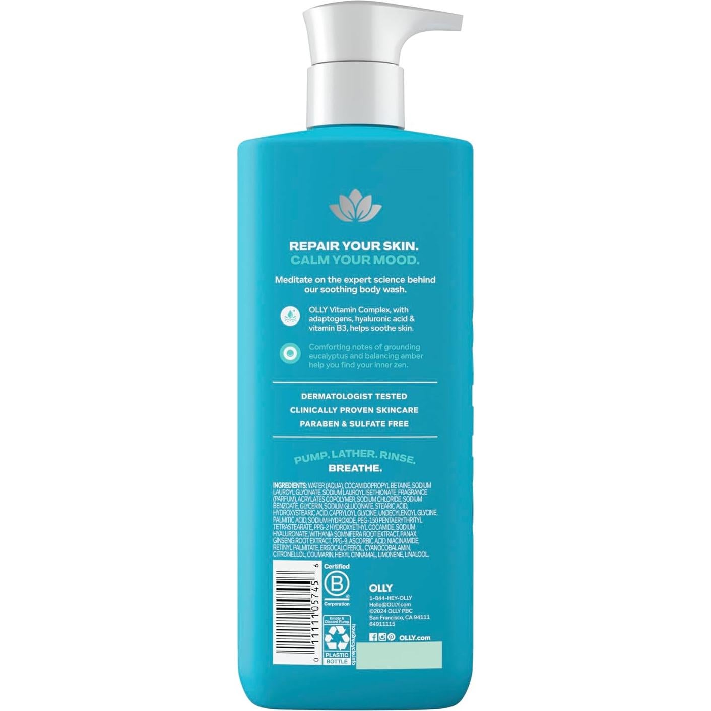 OLLY Gel de Ducha Calmante 482.8g - Hidratante con Ácido Hialurónico