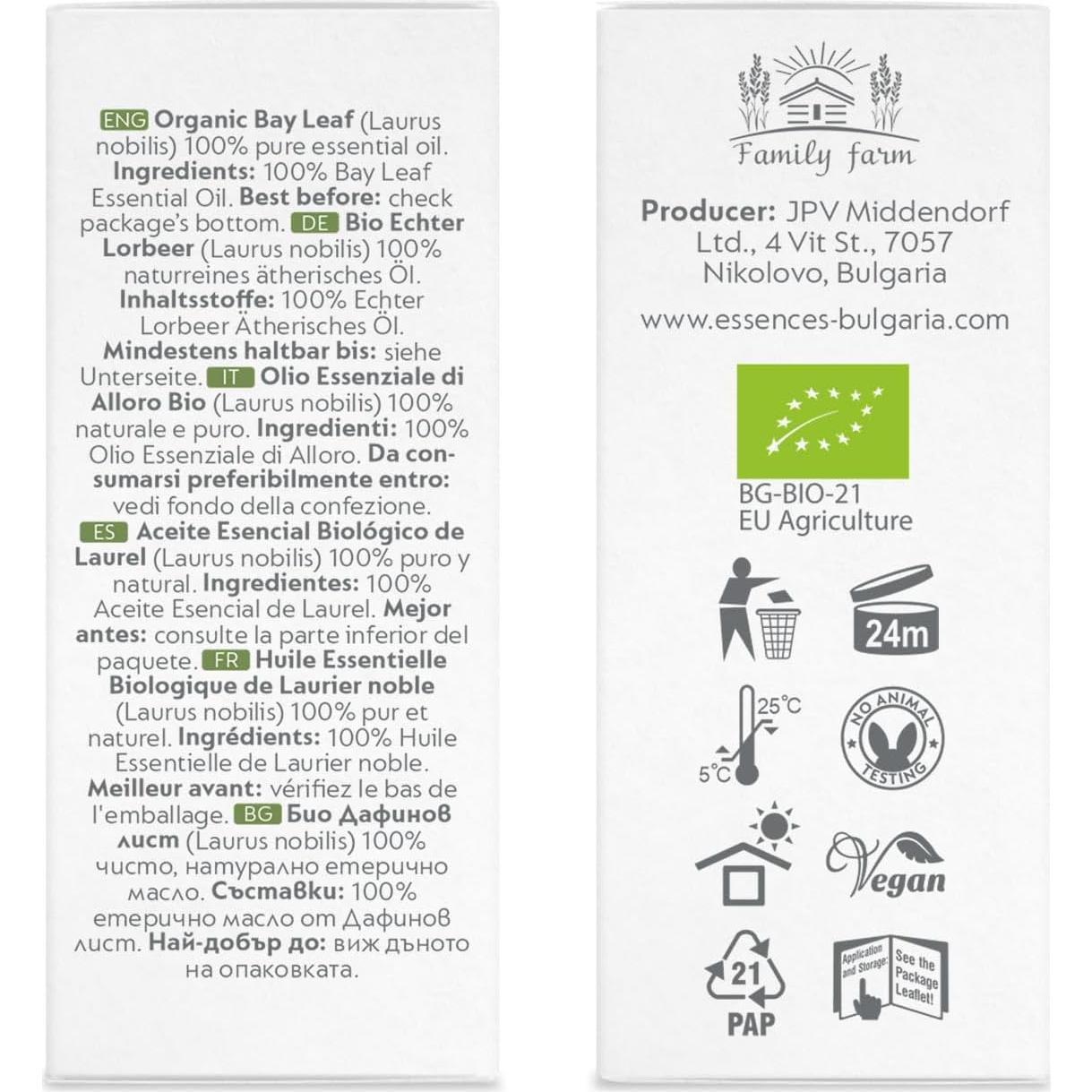 Aceite Esencial de Hoja de Laurel Orgánico Essences Bulgaria 10ml - 100% Puro