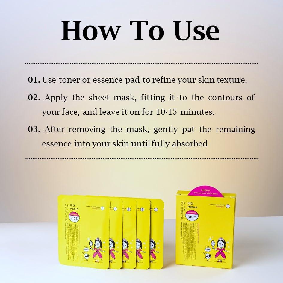 Máscara Facial Hidratante MIDHA de Leche de Arroz 5 Unidades