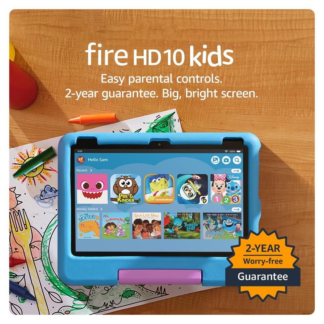 Amazon Fire HD 10 Kids tablet (newest model) ages 3-7 | Bright 10.1" HD screen with included ad-free and exclusive content, robust parental controls, 13-hr battery, 32 GB, Blue