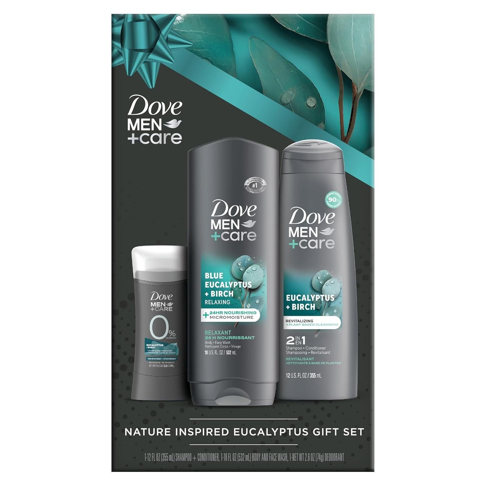 Dove Men + Care Paquete Eucalipto - Gel de Ducha 510ml, Champú 355ml, Desodorante 74g