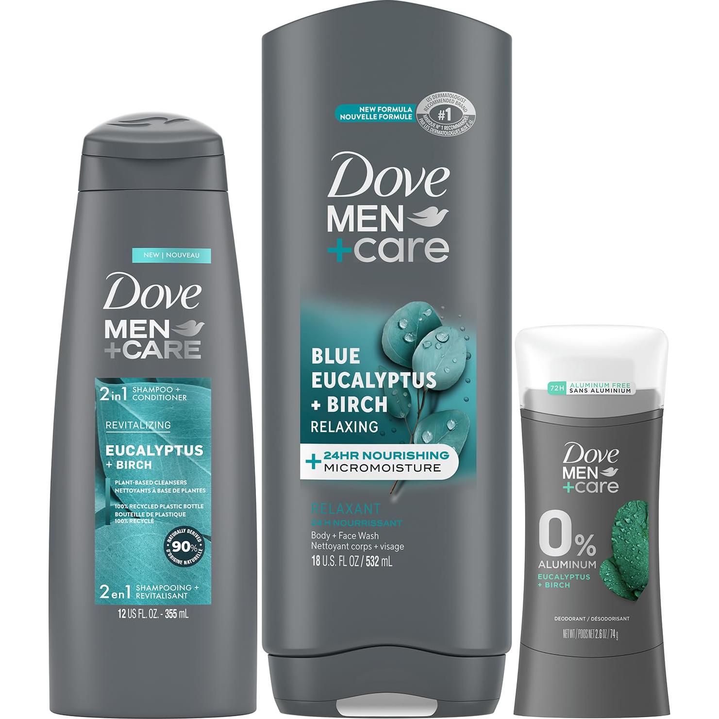 Dove Men + Care Paquete Eucalipto - Gel de Ducha 510ml, Champú 355ml, Desodorante 74g