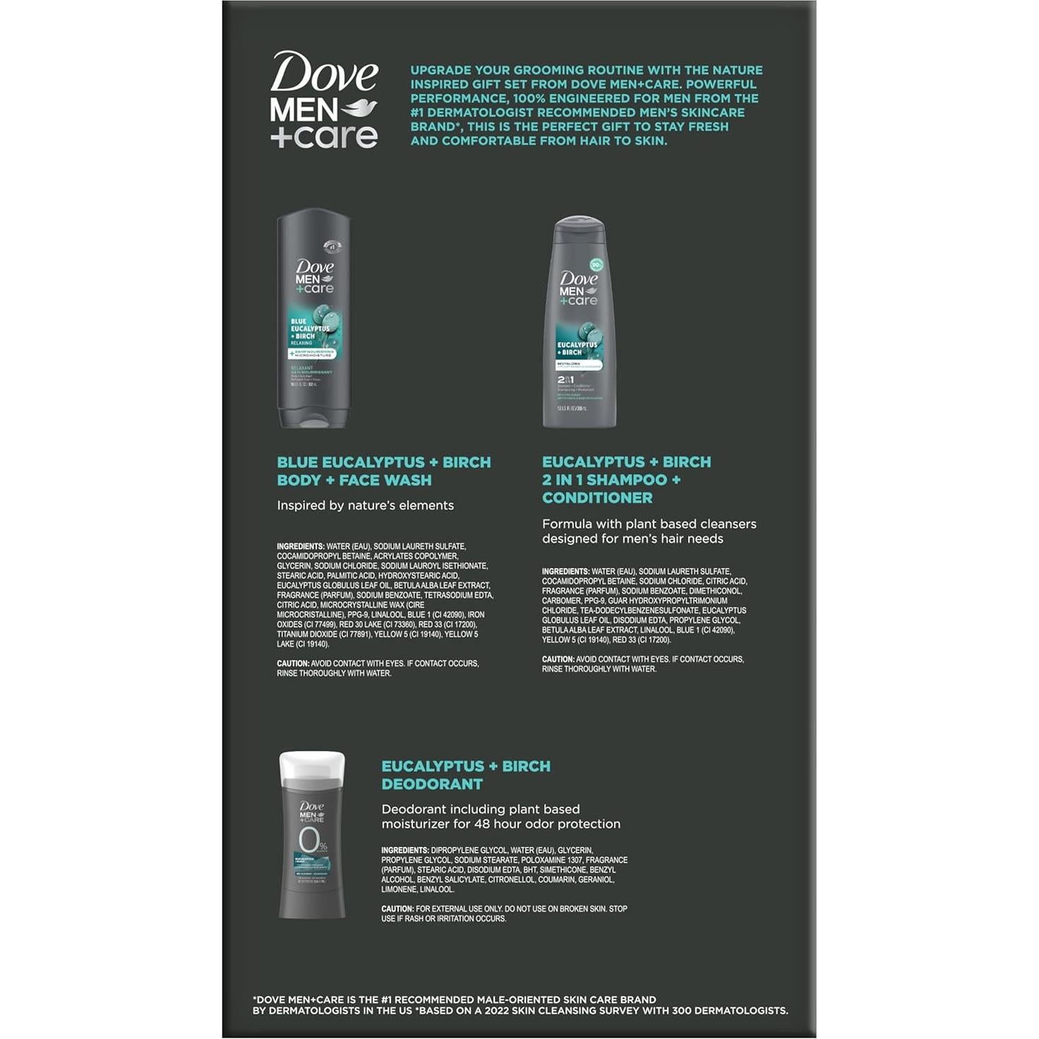 Dove Men + Care Paquete Eucalipto - Gel de Ducha 510ml, Champú 355ml, Desodorante 74g