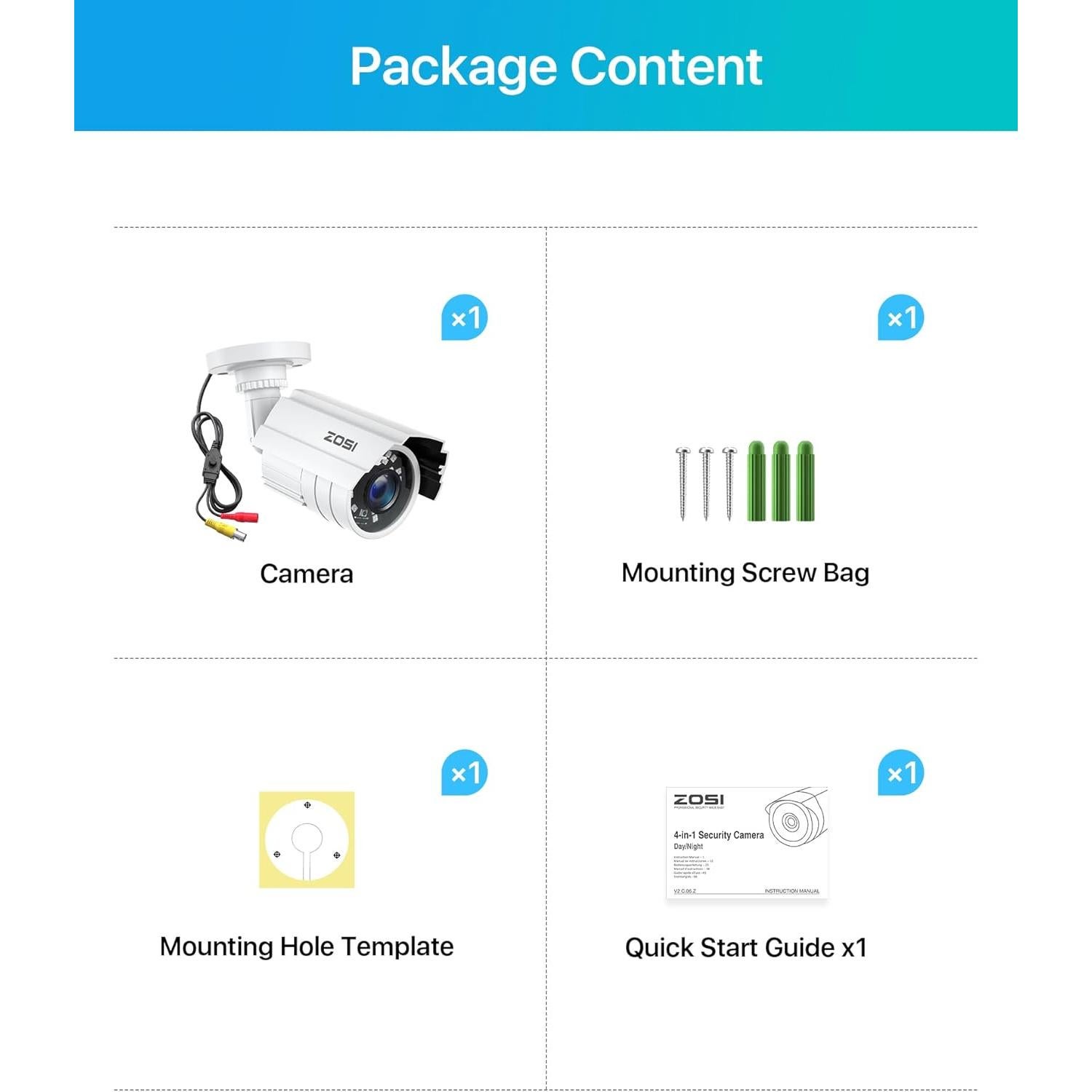 Cámara de Seguridad ZOSI 1080P HD 2.0MP Bullet IP67