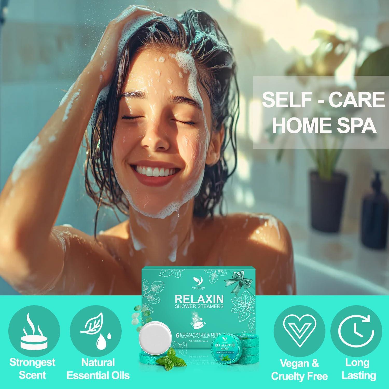 Bombas de Ducha Aromaterapia Orgánicas YOJFOJV - 6 Piezas Eucalipto y Menta