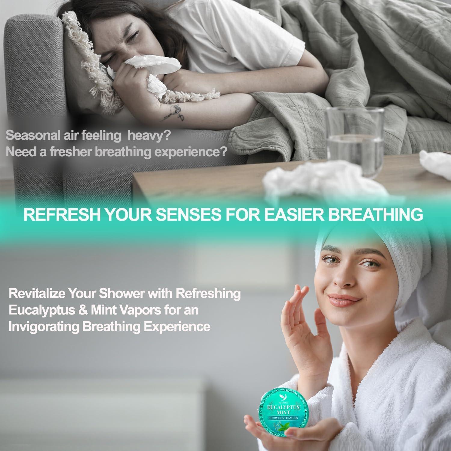 Bombas de Ducha Aromaterapia Orgánicas YOJFOJV - 6 Piezas Eucalipto y Menta