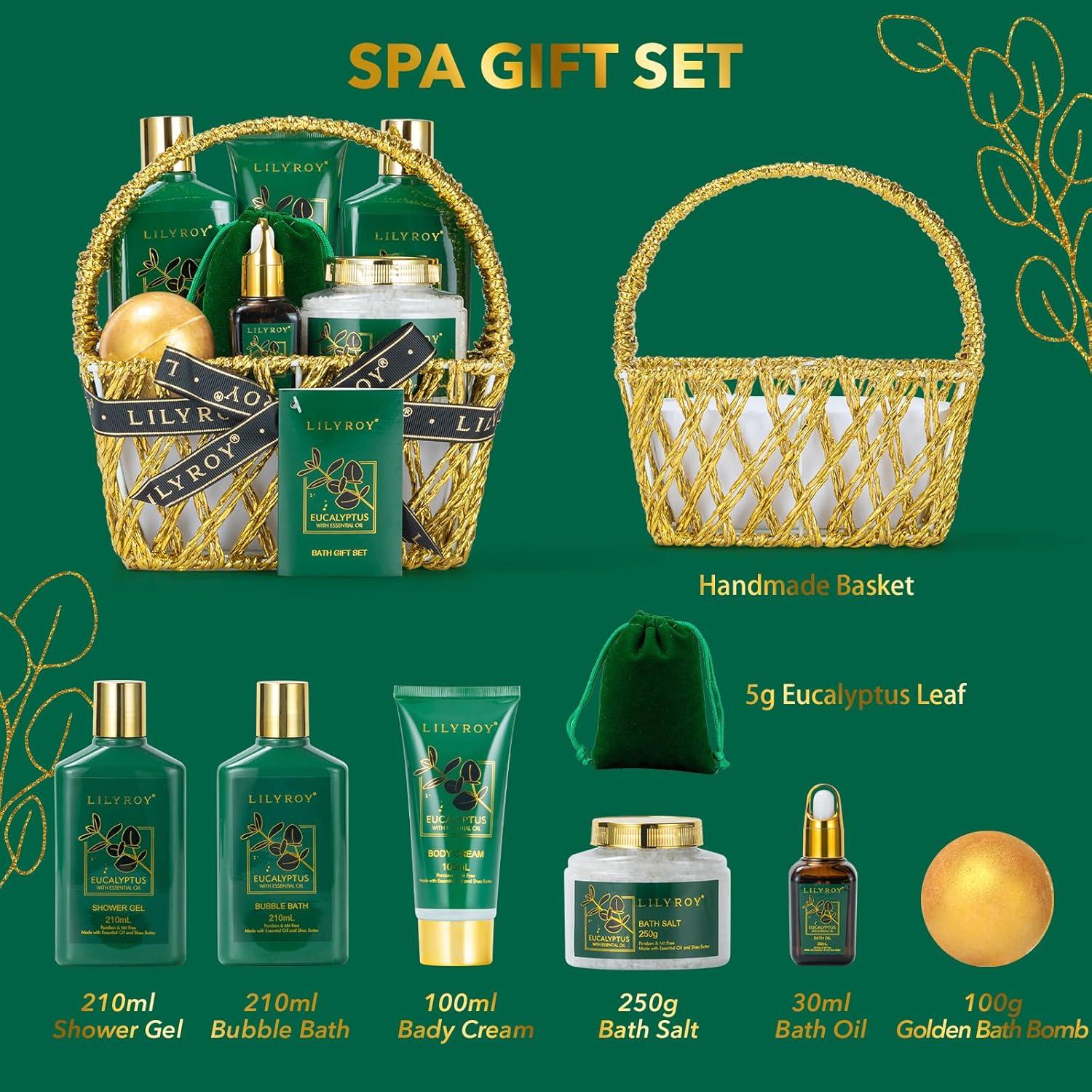 Cesta de Regalo Spa Eucalipto LILY ROY 9 Piezas Cuidado Personal