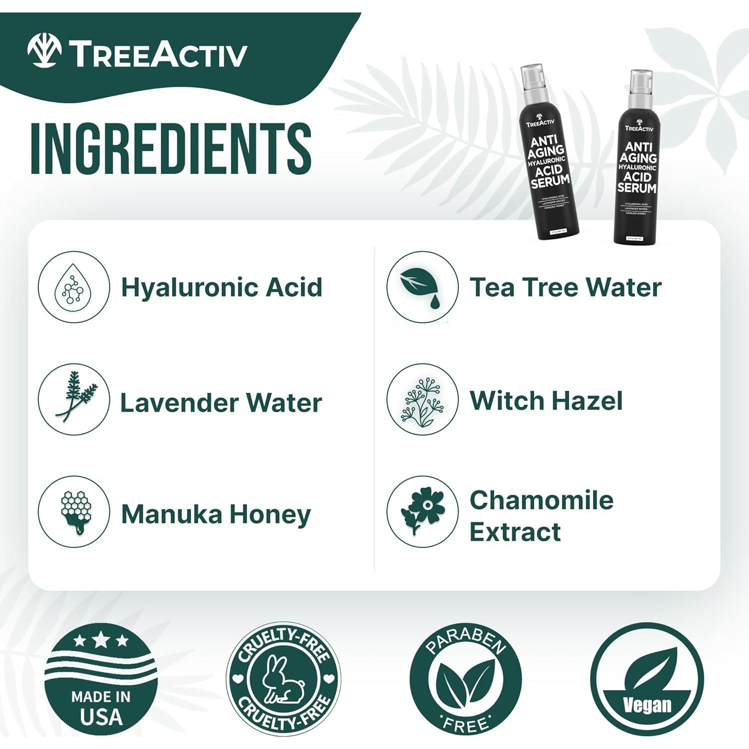 Suero Facial Anti-Envejecimiento TreeActiv 60 ml - Ácido Hialurónico Puro