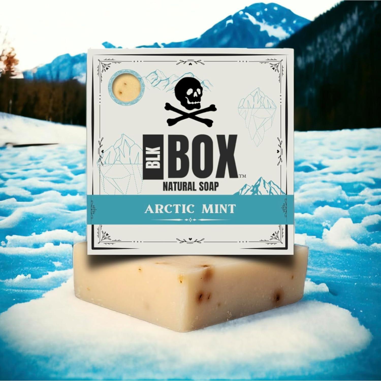 Jabón Natural Exfoliante Caja Negra 5oz Menta Ártica Hecho a Mano