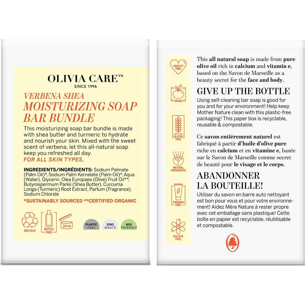 Jabón Hidratante Olivia Care 100% Natural Verbena Karité 3 Pzas