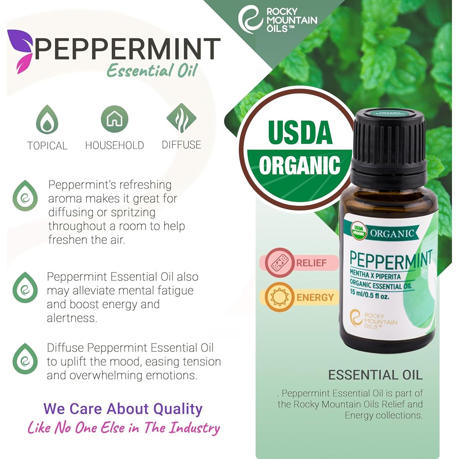 Aceite Esencial de Menta Orgánico Rocky Mountain 15ml - 100% Puro