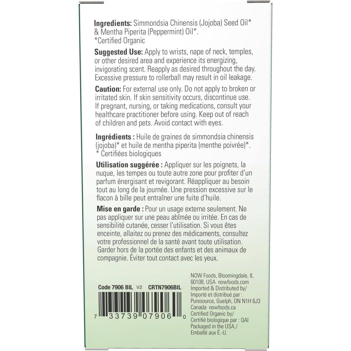 Aceite Esencial Roll-On Menta NOW Foods 10 mL Energizante