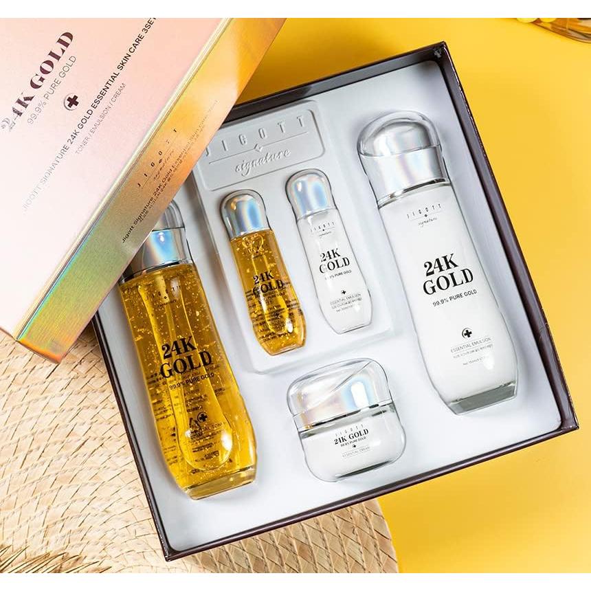 Conjunto Cuidado Piel 24K Oro JIGOTT - Tónico 150ml, Emulsión 150ml, Crema 50ml