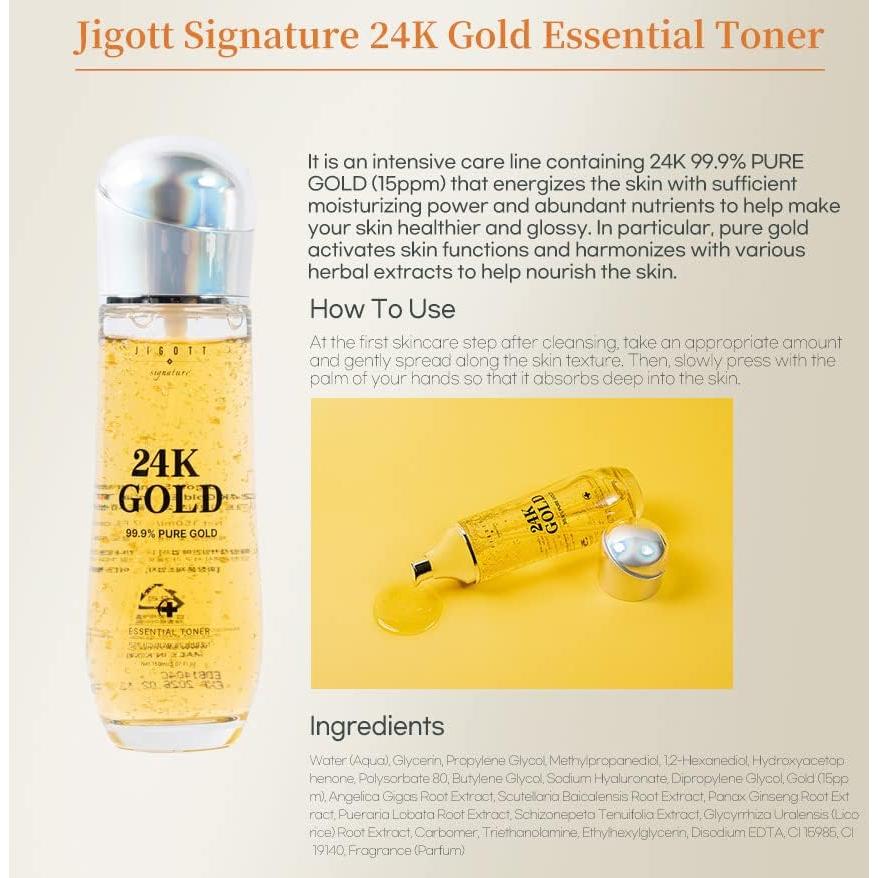 Conjunto Cuidado Piel 24K Oro JIGOTT - Tónico 150ml, Emulsión 150ml, Crema 50ml