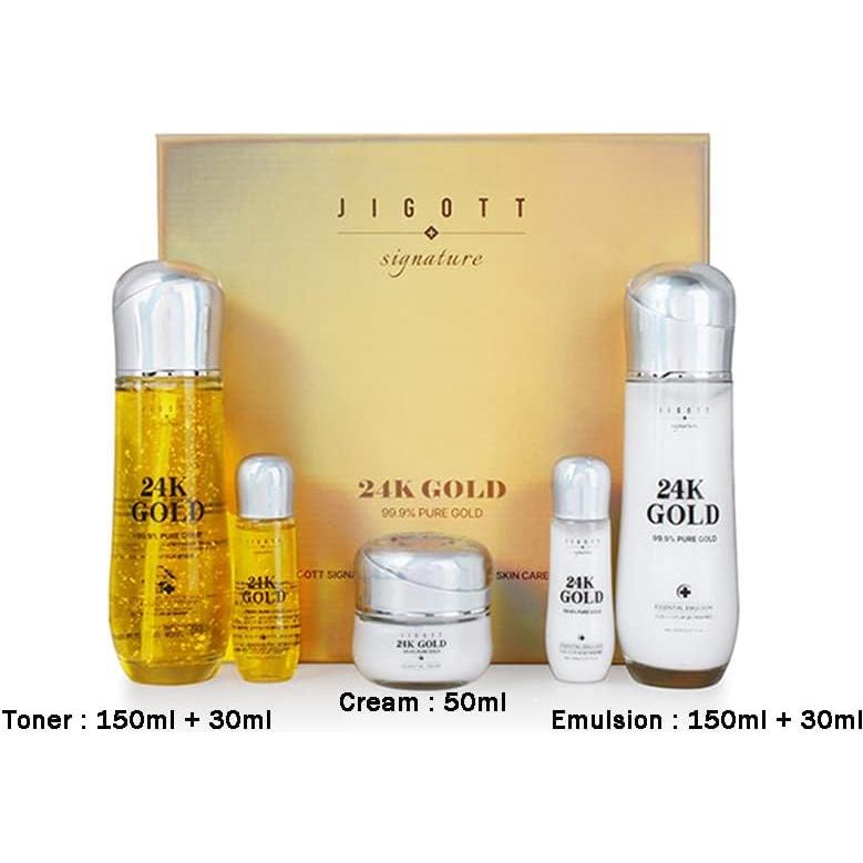 Conjunto Cuidado Piel 24K Oro JIGOTT - Tónico 150ml, Emulsión 150ml, Crema 50ml