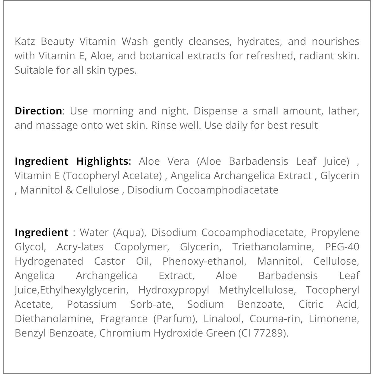 Limpiador Facial Suave Katz Beauty 148 ml - Aloe y Vitamina E