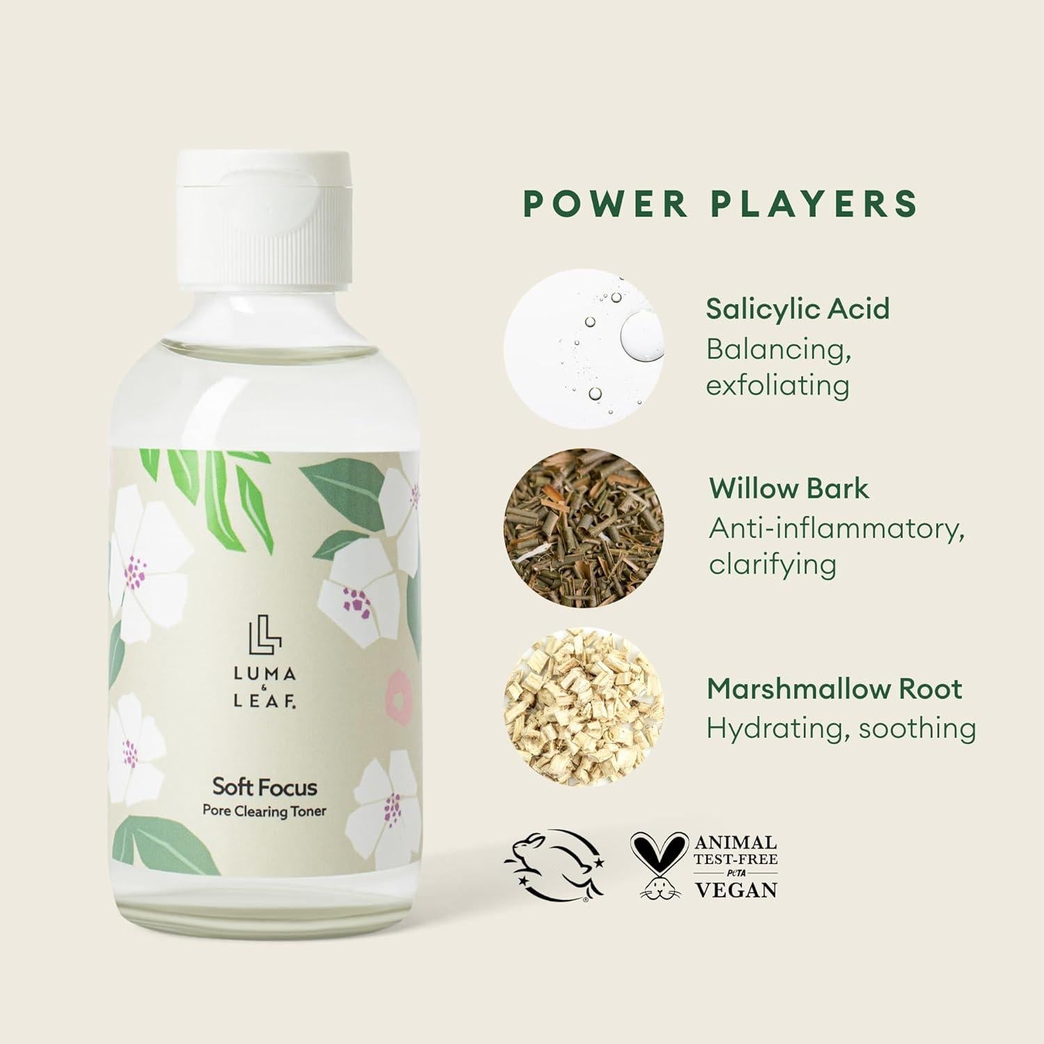 Tónico Facial Limpiador Luma & Leaf 118 ml - Natural con Ácido Salicílico y Niacinamida