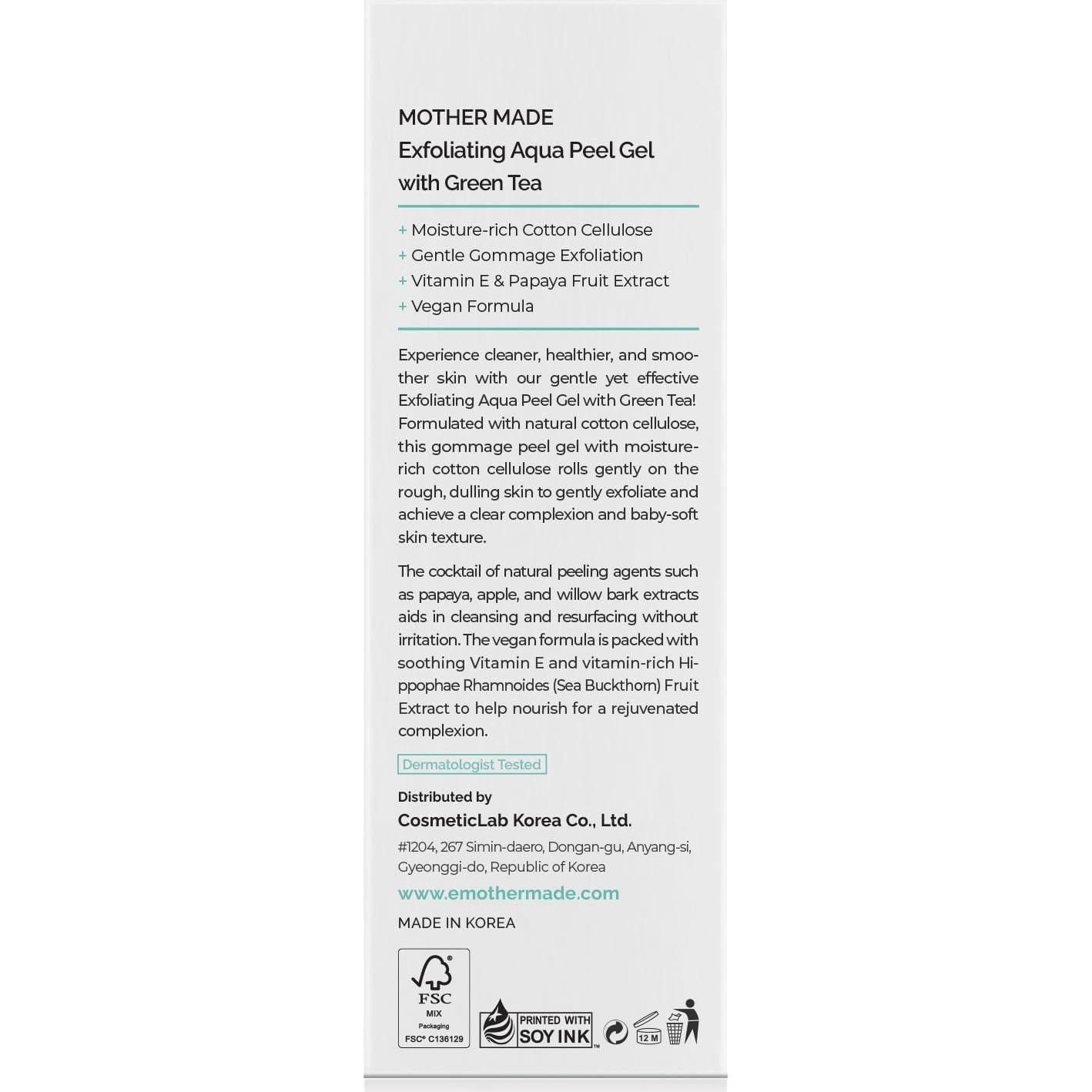 Gel Exfoliante Facial MOTHER MADE Té Verde 100ml - Vegano