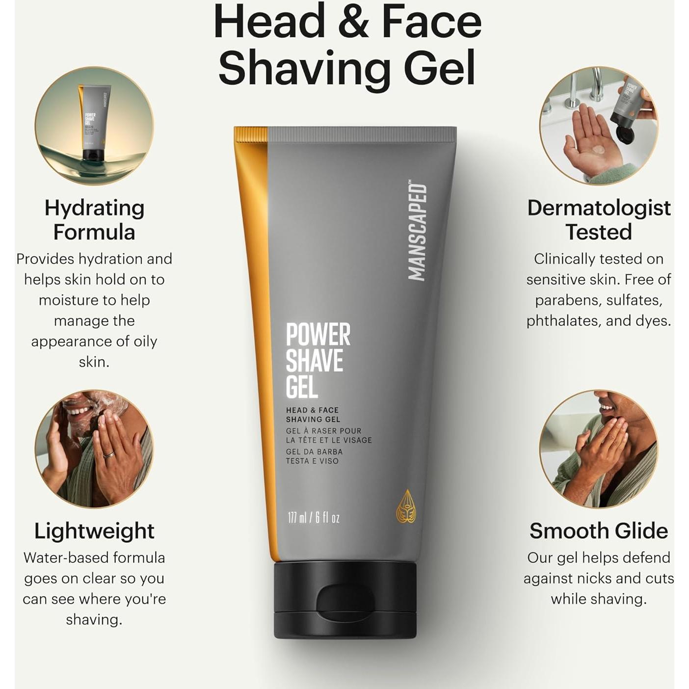 Gel de Afeitar Power MANSCAPED 177 ml - Calmante para Cara y Cabeza