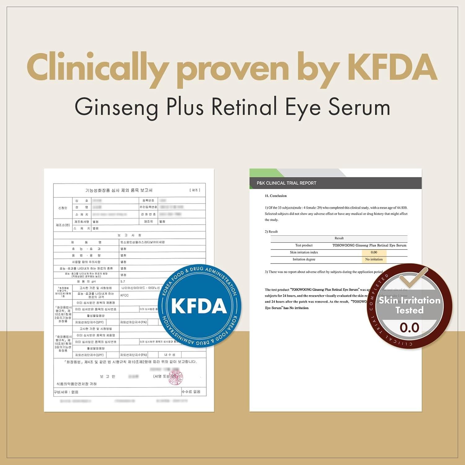 Suero para Ojos TOSOWOONG Ginseng Retinal 30ml Antiarrugas